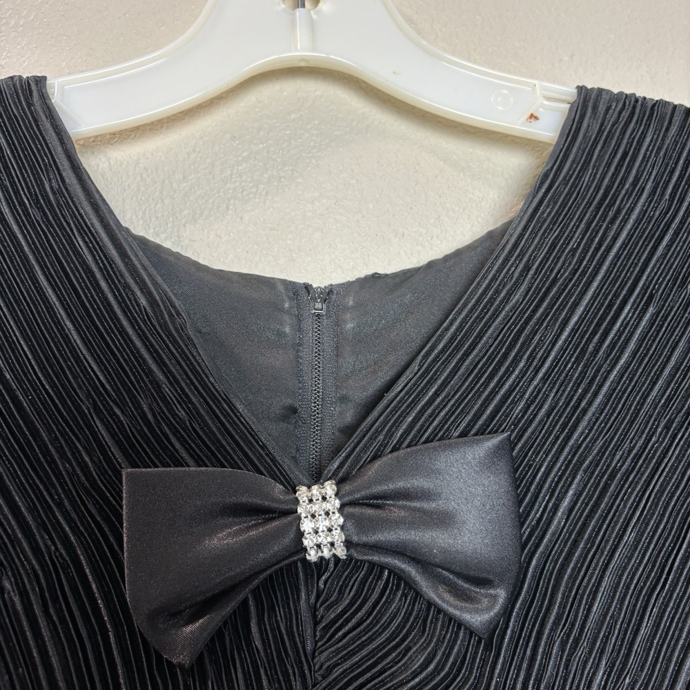80s Kathrine Lindsay Rhinestone Bow Pleated Blouse Black Women's 18 Glam Top - Picture 6 of 14